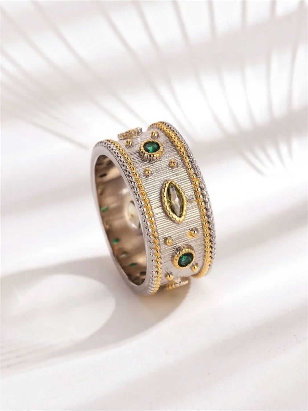 Two-Tone Green CZ Ring NWT 18KT Gold Plated PVD Coated